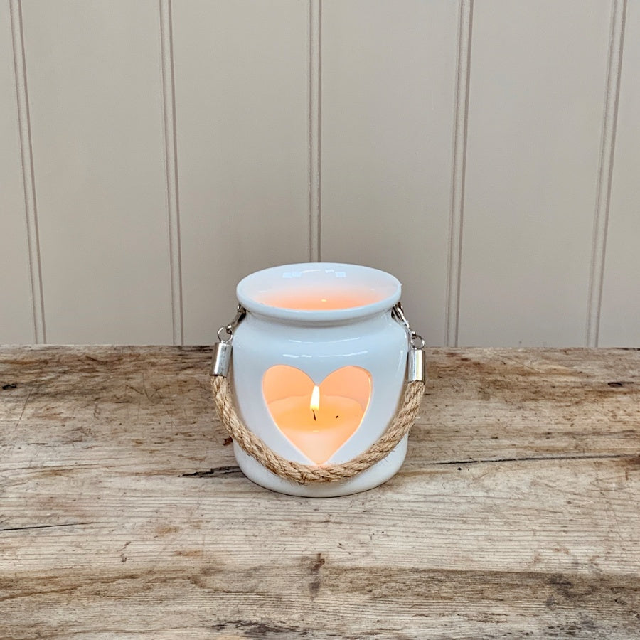 White Heart T-Light Holder, 7cm