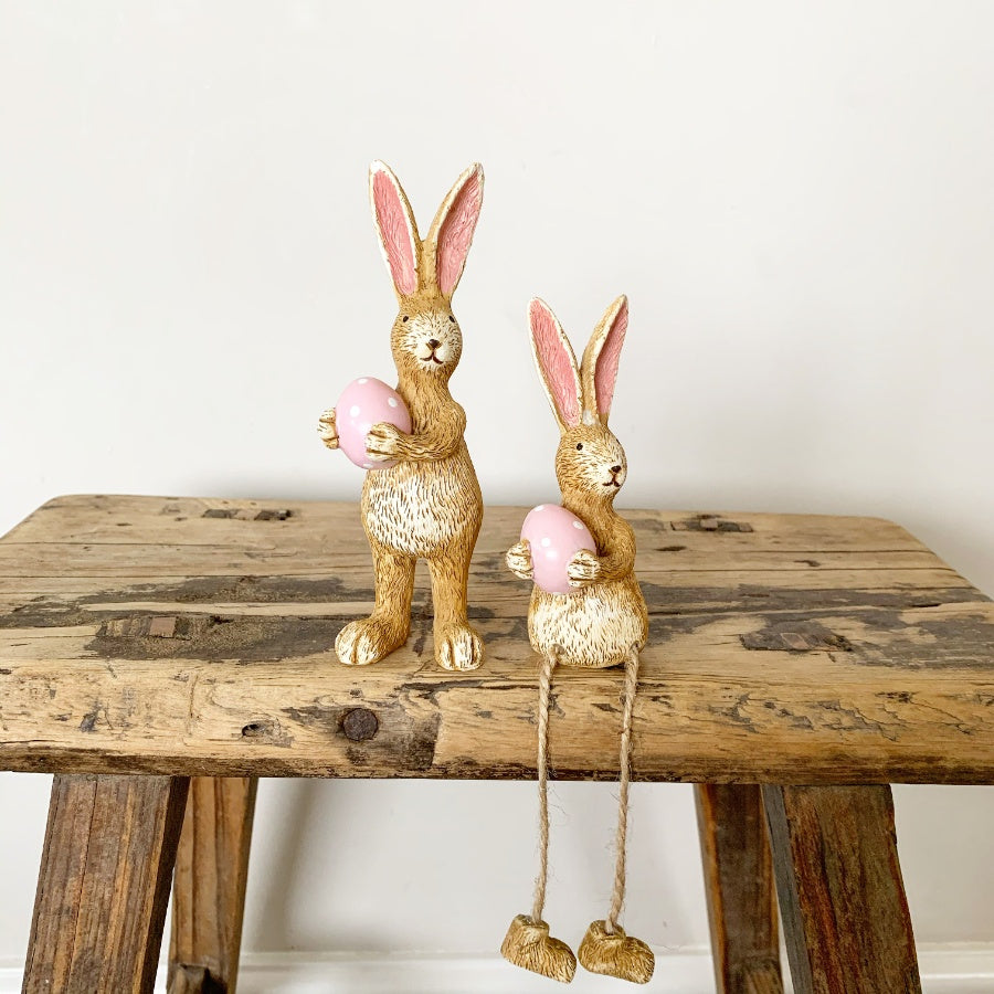Jasper Rabbit with Pink Egg 14cm – Pastel Bunny Figurine, Easter Decoration, Spring Home Styling Accent