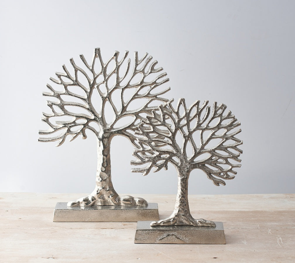 Silver Aluminium Tree of Life Ornament 36cm – Polished Decorative Symbolic Sculpture for Modern Home Decor