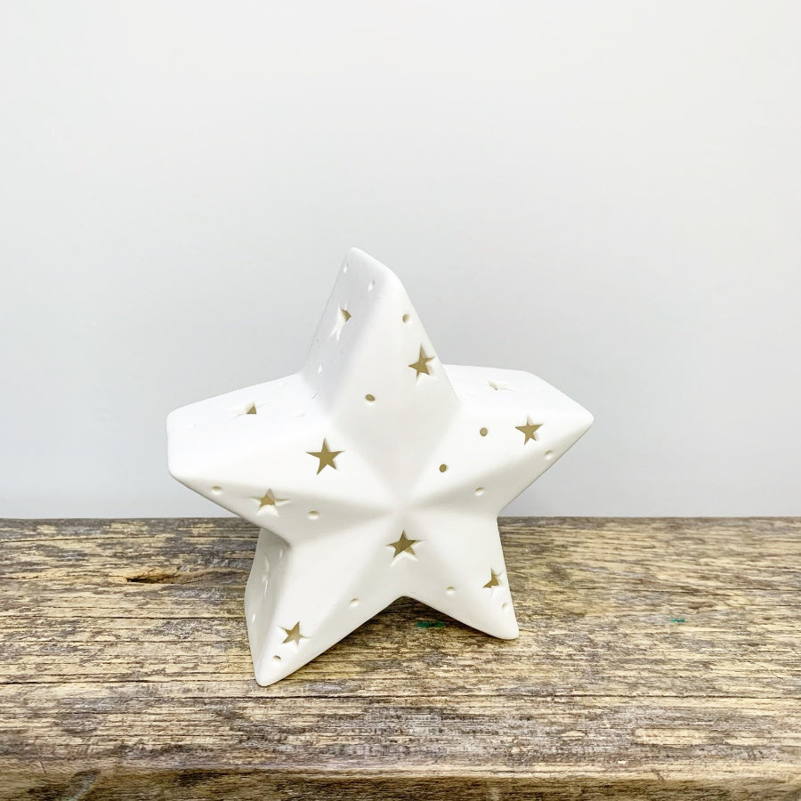 LED Ceramic Star Decoration 12cm – Light Up Christmas Ornament Warm Glow Festive Home Decor