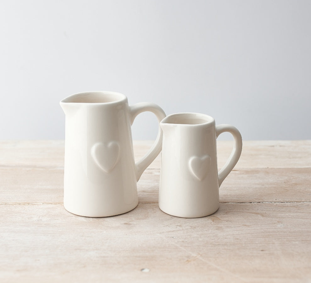 Ceramic Heart Jug – 8.5cm Embossed Mini Vase for Florals and Decorative Styling