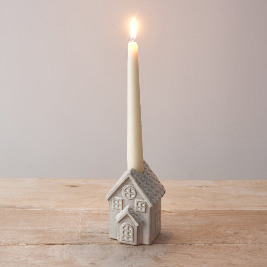 Natural House Candlestick Holder 10.5cm – Rustic Ceramic Candle Holder, Glazed Decorative Home Accent Gift