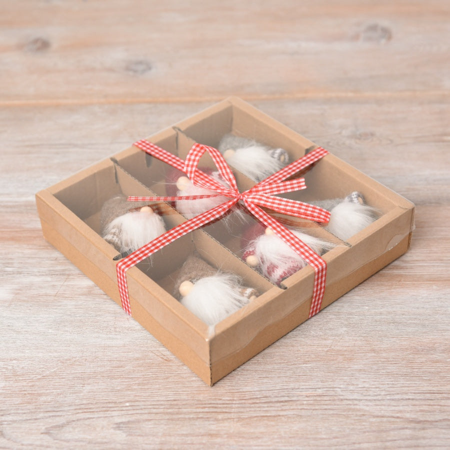 Set of 6 Mini Christmas Gonks – 17cm Festive Ornaments with Faux Fur Beards