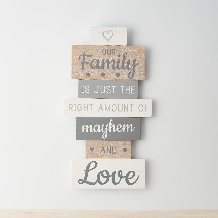 Family Wooden Sign 35cm – Rustic Quote Wall Plaque Home Decor with Heart Detail Assorted Designs