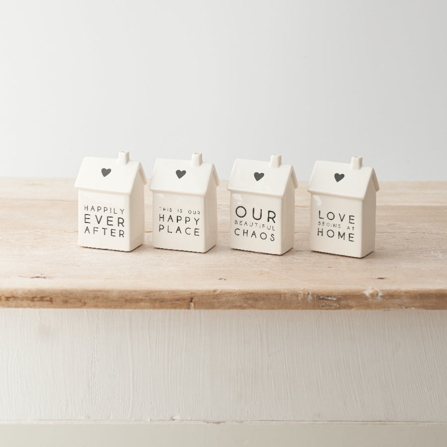 Happily Ever After Porcelain House Decoration 9cm – Mini Home Ornament with Heart Detail Wedding Gift Keepsake
