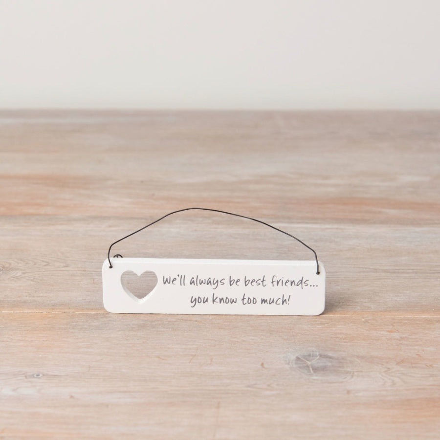 Mini Sentiment Wooden Hanging Sign 12cm – Heart Cut Out Plaque with Twine, Thoughtful Gift Decor