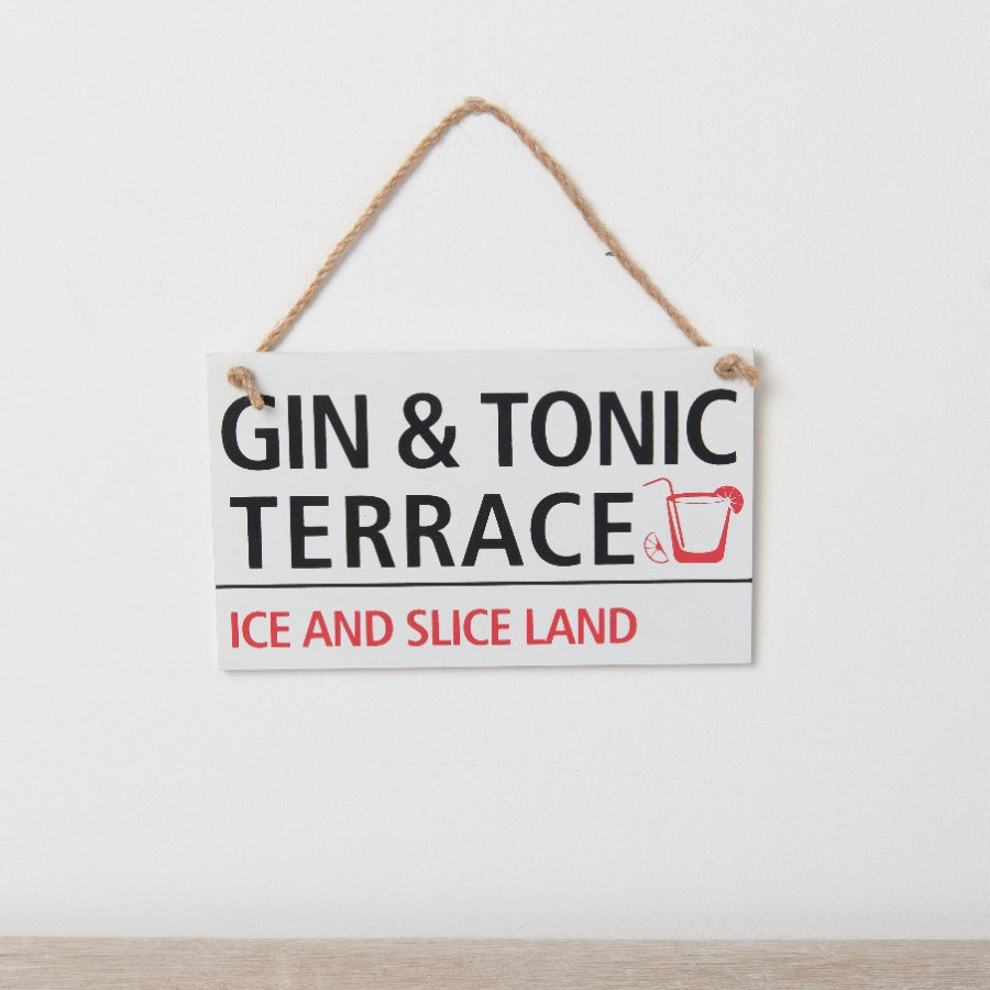 Gin and Tonic Terrace Sign 18cm Wooden Home Bar Wall Hanging Ice and Slice