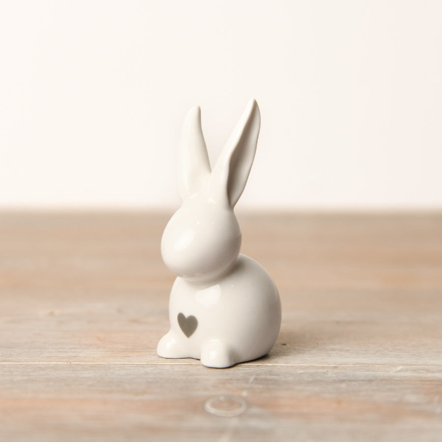 Heart Rabbit Ornament 7.6cm Ceramic Bunny with Mini Heart Easter Gift