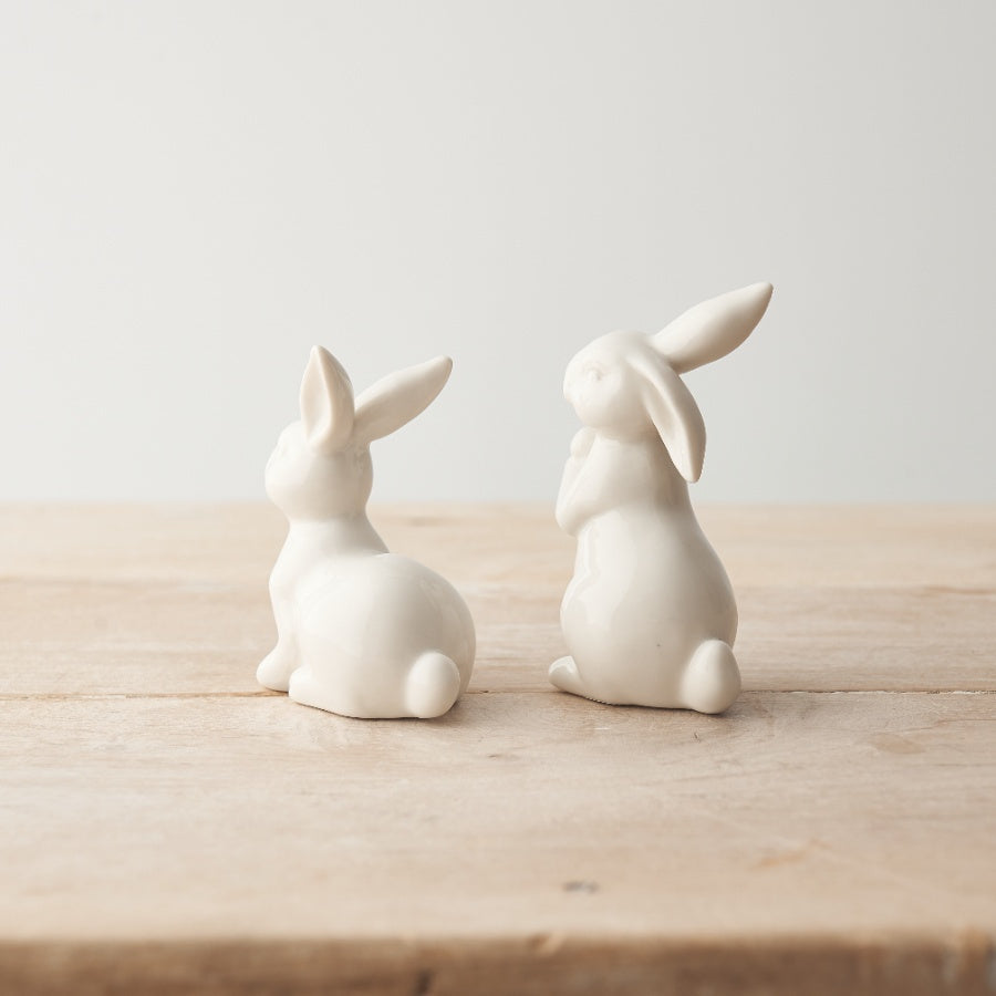 White Porcelain Rabbit Ornament 9.5cm, Glossy Easter Decoration Gift