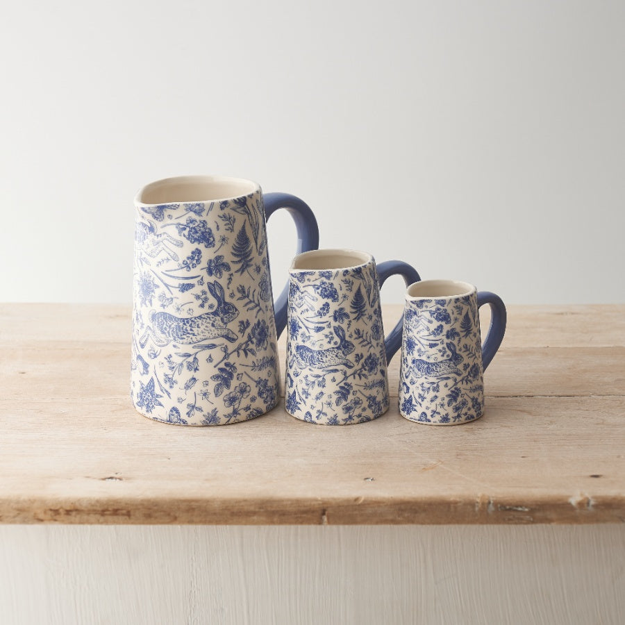 Blue Hare Floral Jug – 16cm Ceramic Spring Decor with Unique Flora Fauna Design