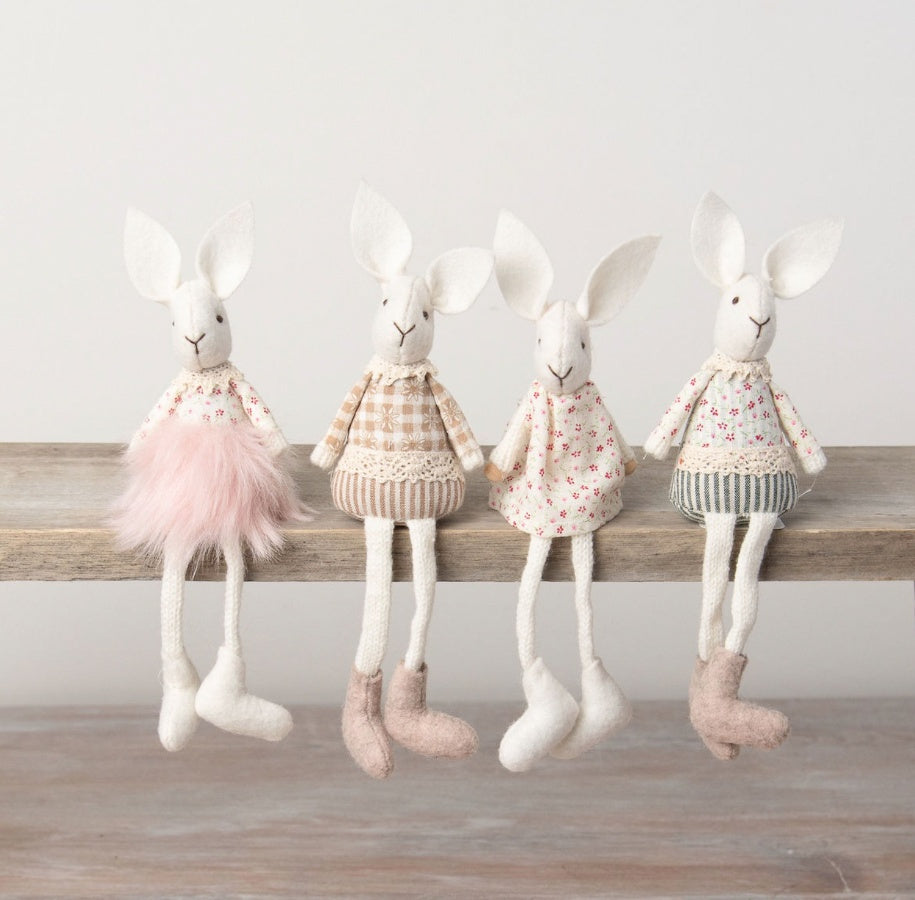 Sitting Rabbit Ornament 16cm Pink Tutu Floral Lace Dangly Legs Figurine