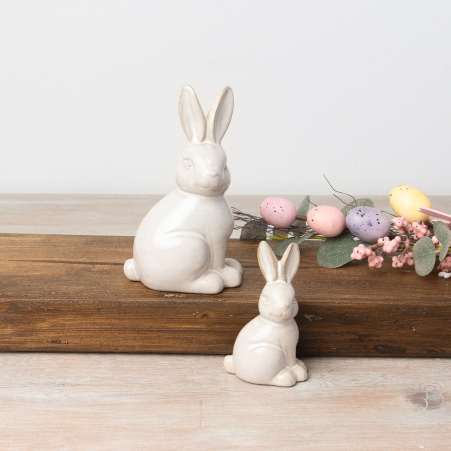 Natural Bunny Ornament – 14cm Ceramic Figurine with Reactive Glaze Finish