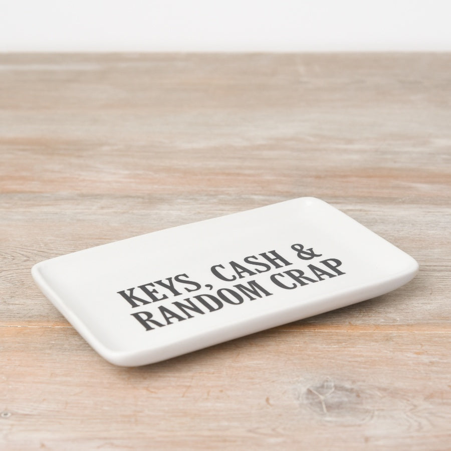 Ceramic Cash Tray 16.5cm Funny Text Dish for Keys Coins Trinkets Storage
