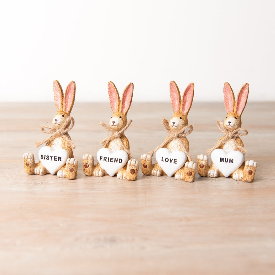 Mini Jasper Rabbit Mum Ornament 8.5cm Resin Rustic Jute Bow Heart Detail