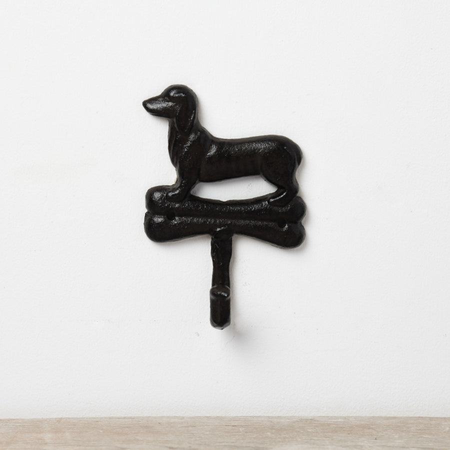 Cast Iron Dachshund Dog Tail Hook – 14cm Wall Mount Lead and Collar Holder Gift Idea