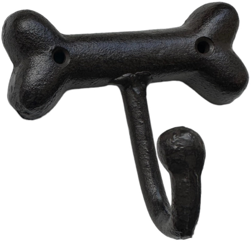 Charcoal Cast Iron Bone Hook – 10.5cm Wall Mount Lead and Collar Holder