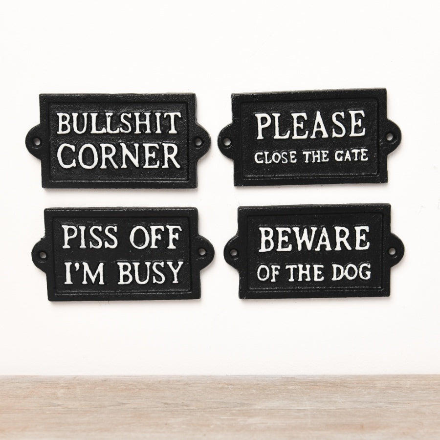 Cast Iron Piss Off I'm Busy Sign – 12.7cm Monochrome Garden Gate Plaque
