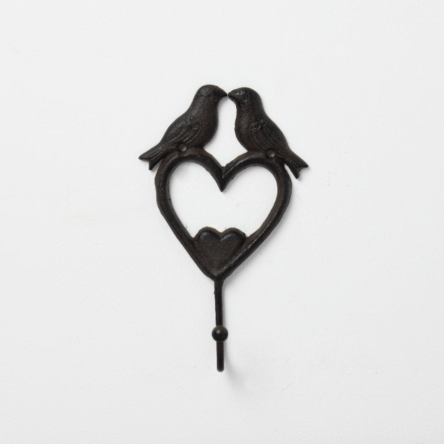 Cast Iron Bird Heart Hook 16.5cm Romantic Wall Mount Key and Lead Holder