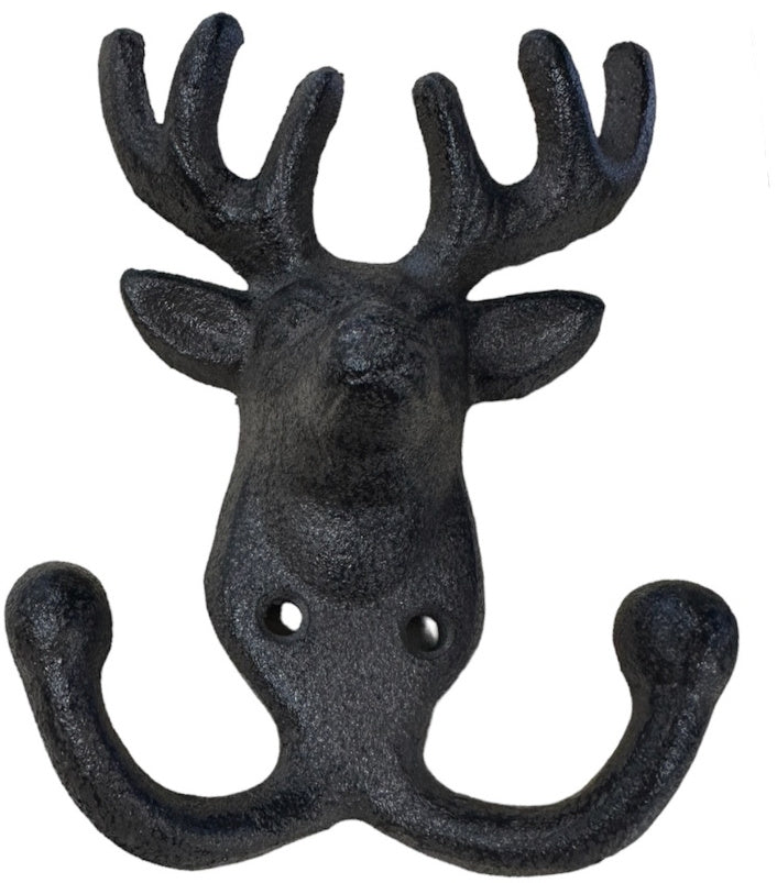 Cast Iron Deer Hook 13.5cm Rustic Wall Mount Antler Key and Lead Holder