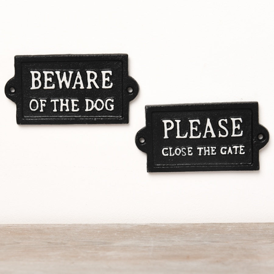 Rustic “Beware of the Dog” Sign – 12.7cm Cast Iron Home Décor, Black & White Sign