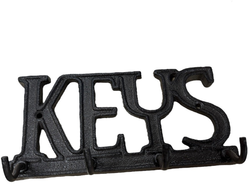 Cast Iron Key Hook Sign 17.8cm Rustic Wall Mount Organizer with 4 Hooks