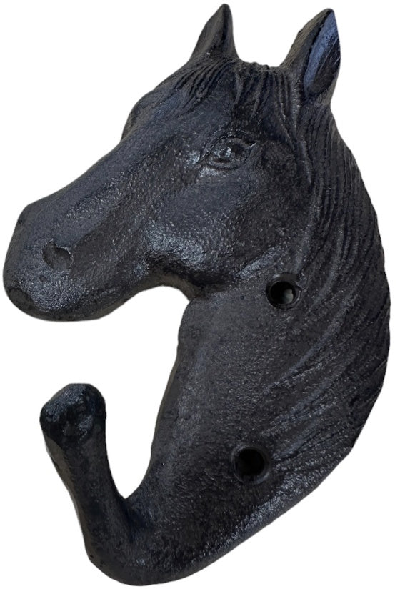 Cast Iron Horse Wall Hook 13.8cm – Black Equestrian Hook, Rustic Tack Holder for Coats, Keys & Stable Storage