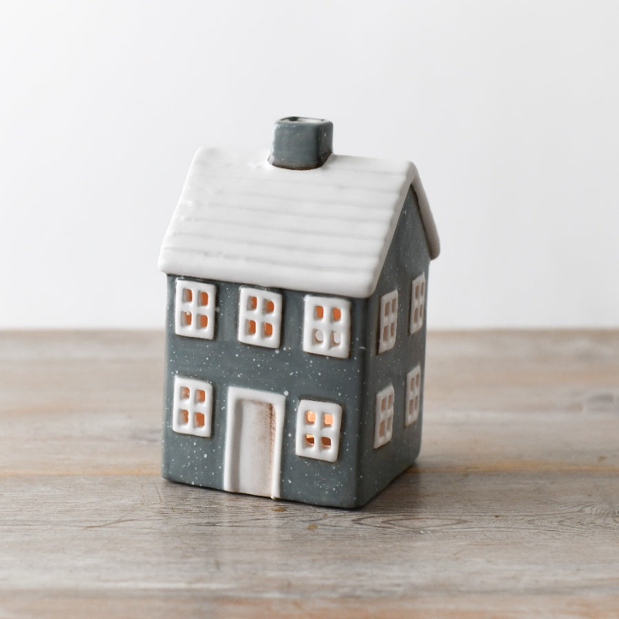 Ceramic Grey T Light House 15cm Modern Lantern with Decorative Design