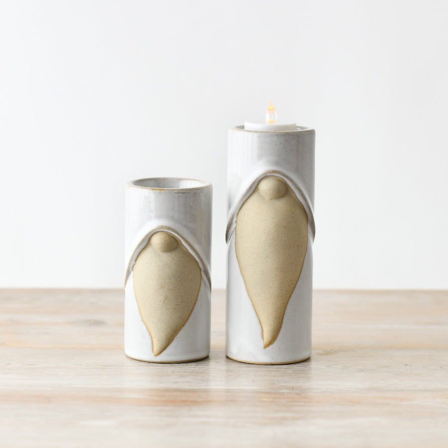 Natural Gonk T-Light Holder 12.5cm Reactive Glazed Ceramic Raw Beard Decor