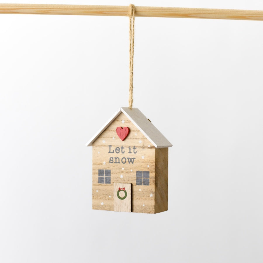 Hanging ‘Let It Snow’ Wooden House Rustic Painted Effect Christmas Tree Decor