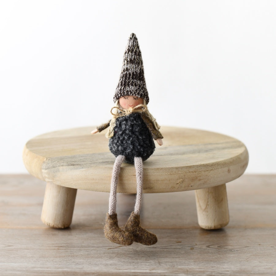 Neutral Fabric Sitting Doll 16cm Knitted Hat Festive Home Decor