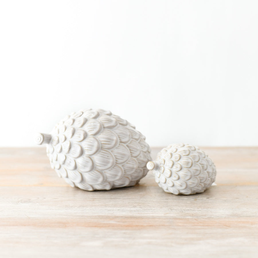Ceramic White Pinecone 11cm Decorative Ornament for Mantel or Fireplace