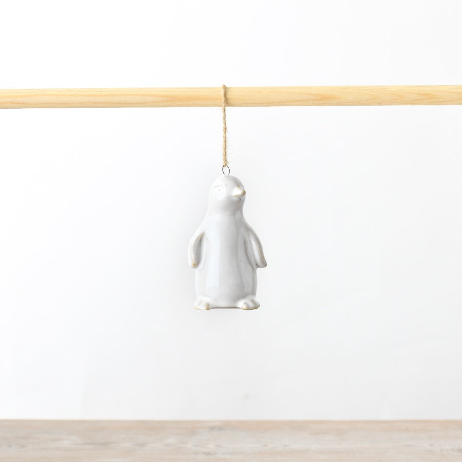 White Reactive Glaze Hanging Penguin 9cm Ceramic Christmas Tree Ornament