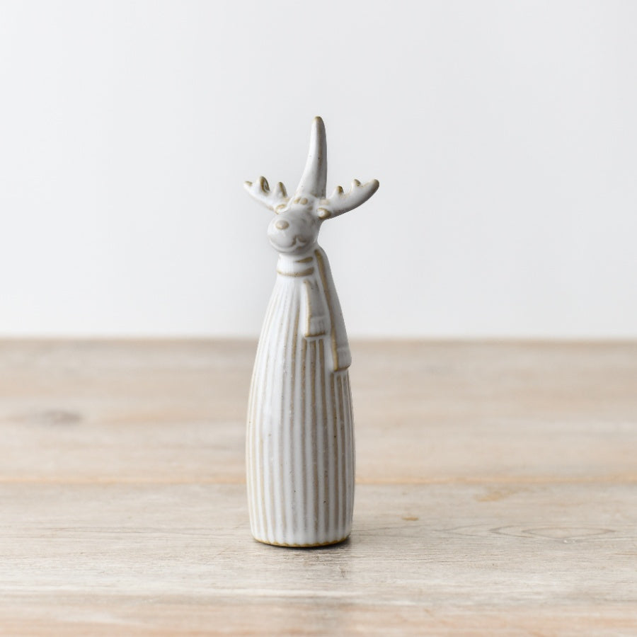 White Reactive Glaze Reindeer 15cm Elegant Ceramic Christmas Ornament
