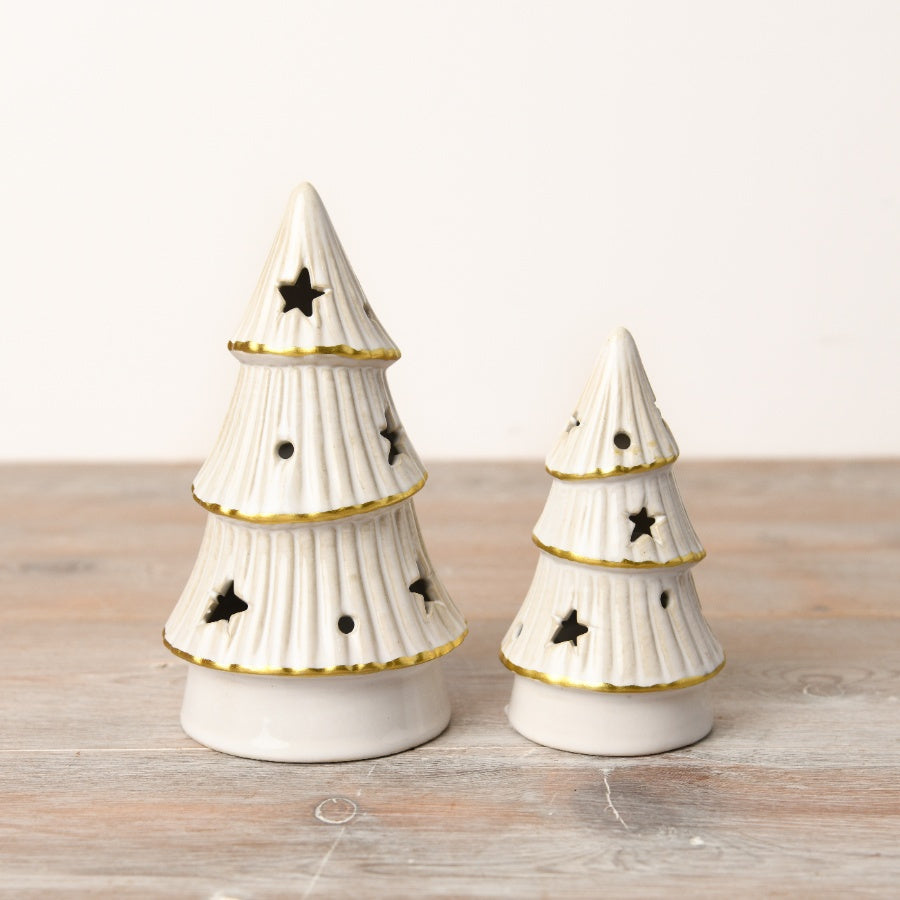 White & Gold LED Tree Star Cut-Out Ceramic Holiday Decor
