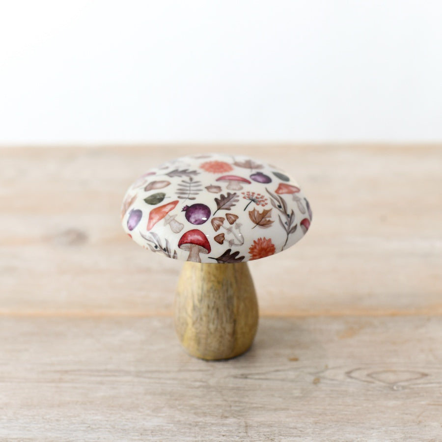Autumnal Wooden Mushroom 10cm Glazed Mango Wood Decor