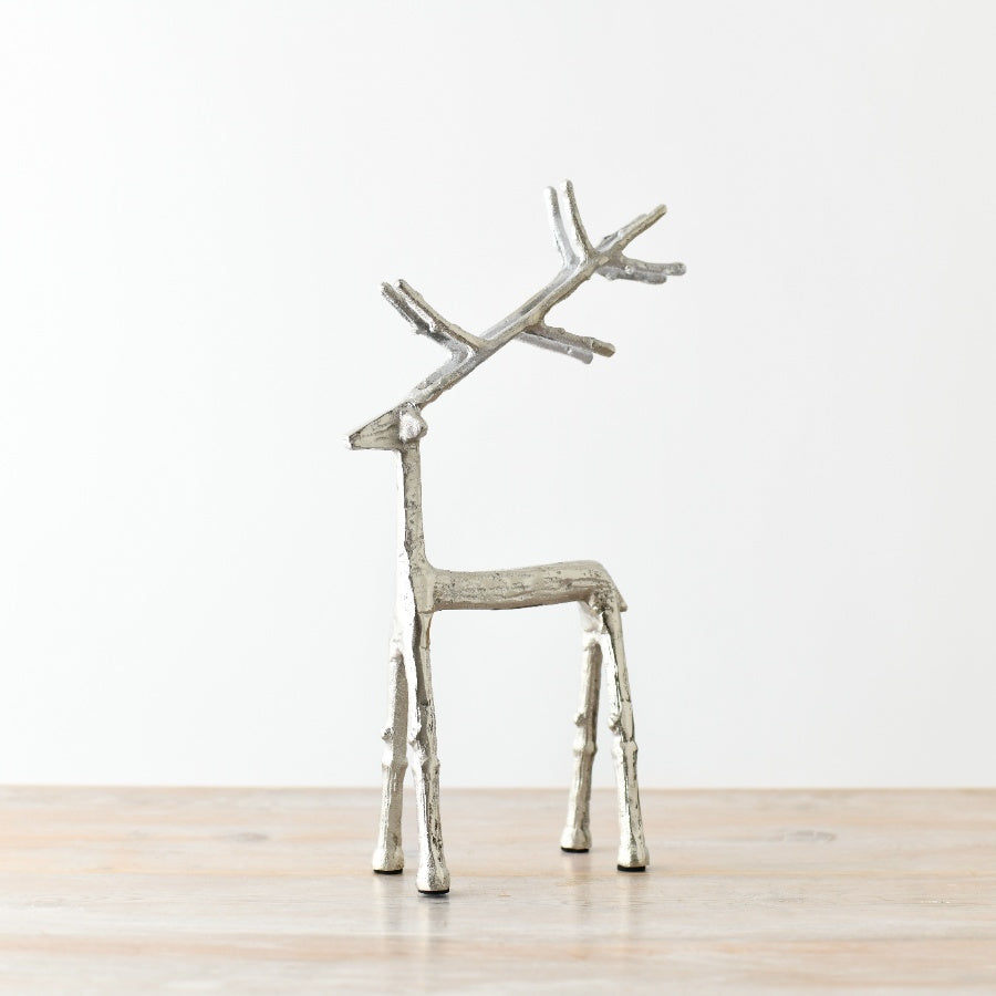 Silver Aluminium Reindeer 23cm – Rustic Woodland Christmas Ornament for Shelf or Centrepiece Display