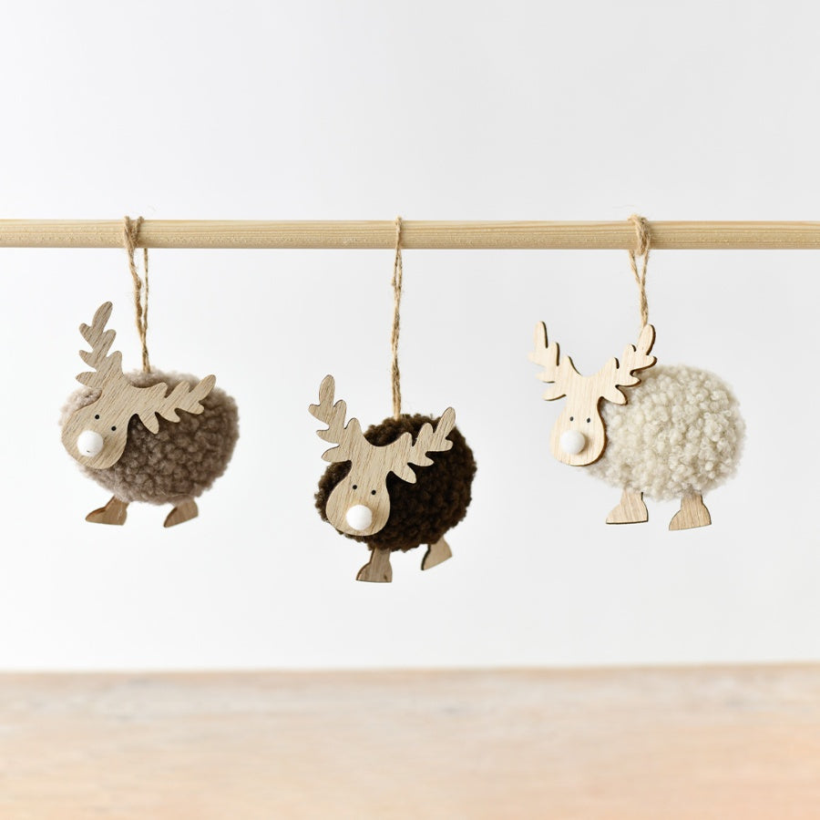 Hanging Fabric Reindeer 11cm Set of 3 Soft Christmas Tree Decorations