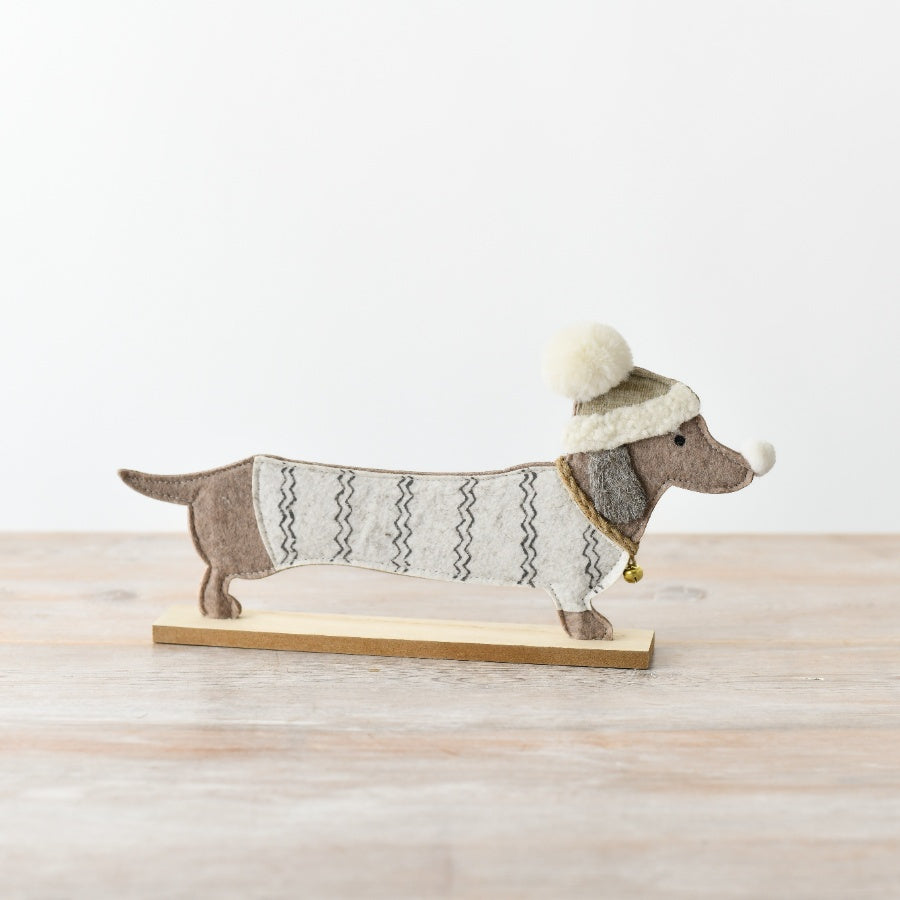 Felt Dachshund Dog Ornament with Jumper & Hat Cute Christmas Decoration