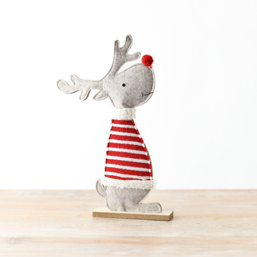 Red & White Felt Reindeer 32cm – Festive Standing Christmas Decoration, Soft Fabric Holiday Ornament for Shelf Display