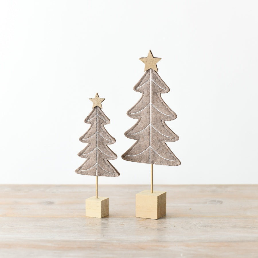 Beige Felt Christmas Tree – Freestanding Holiday Decoration on Wooden Base