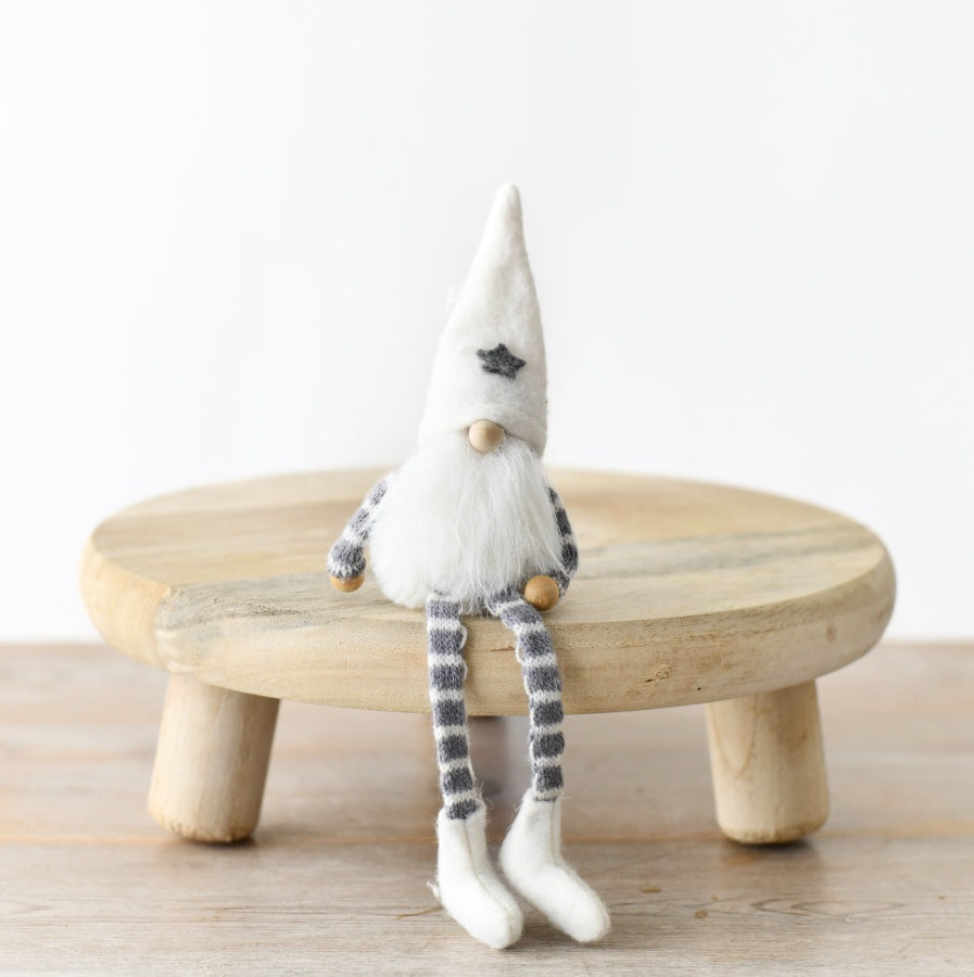 Long Legs Santa Gonk 21cm – Festive Grey & White Christmas Gonk, Soft Fabric Winter Decoration