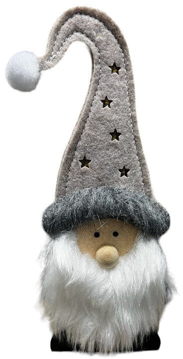LED Light Up Santa 20cm – Standing Grey Felt Christmas Decoration with Warm LED Glow for Holiday Shelves, Mantels & Festive Displays