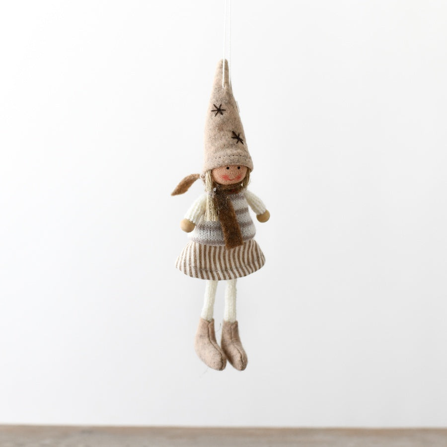 Neutral Festive Girl & Boy Hangers 15cm – Classic Christmas Tree Ornaments, Sweet Holiday Hanging Decorations for Rustic Décor