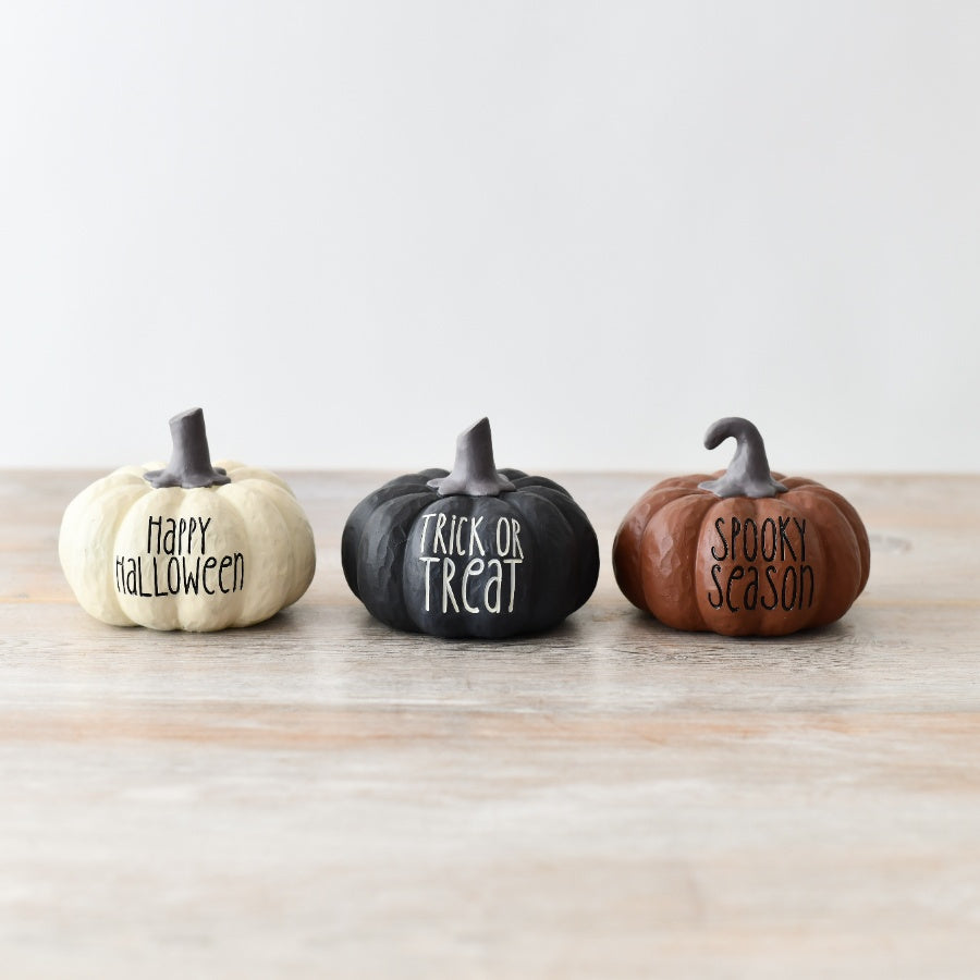 Spooky Season Pumpkin, 10.5cm Black Resin Halloween Shelf Decoration
