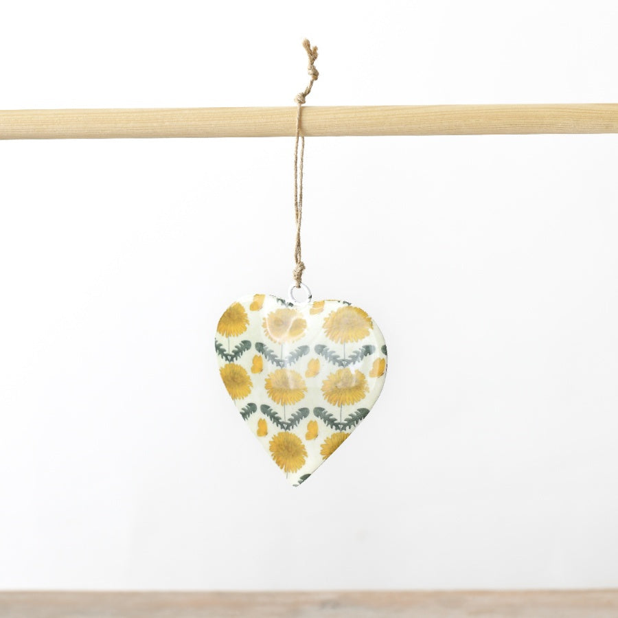 Yellow Wild Flower Metal Heart Hanger 8cm – Rustic Floral Hanging Decoration Home Wall Decor Accent