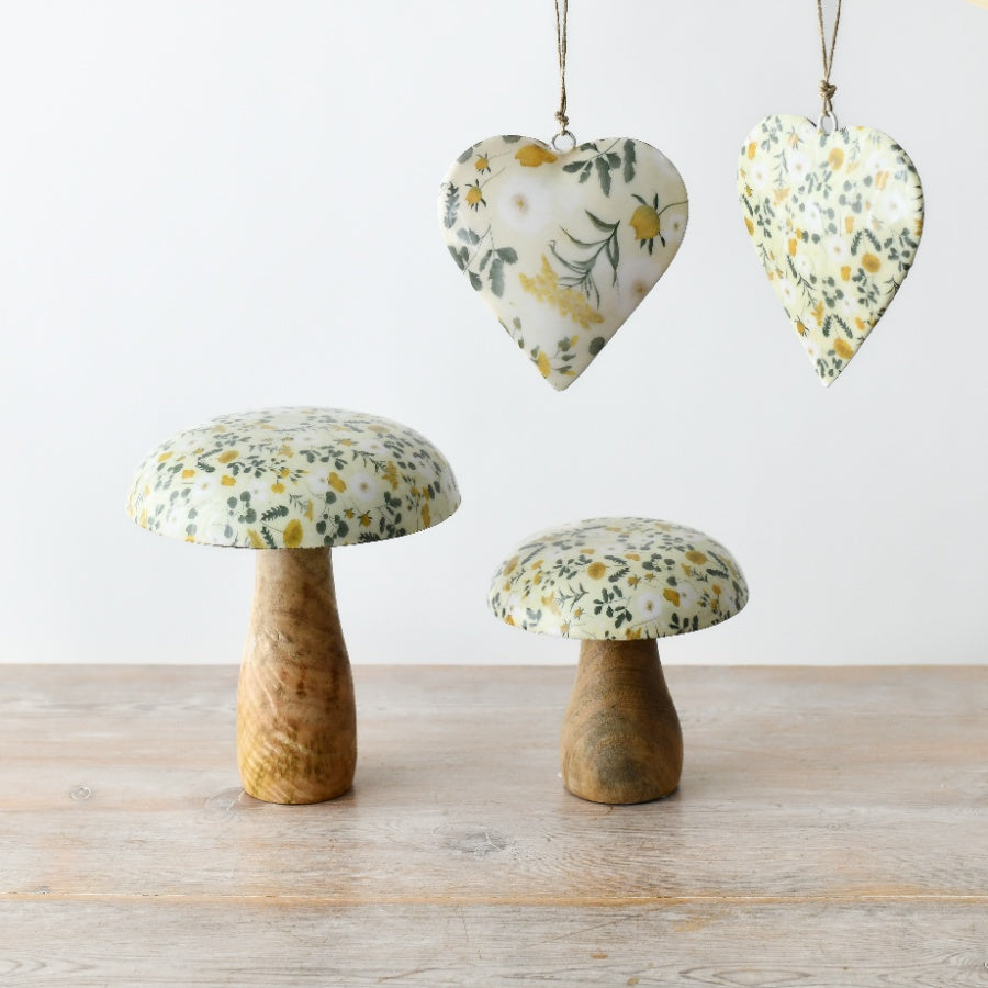 Springtime Wooden Mushroom 15cm Glazed Top Decorative Ornament Rustic Accent