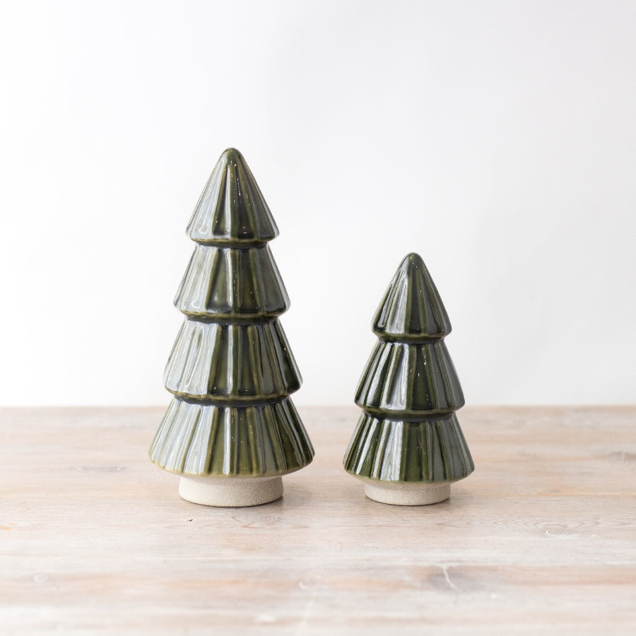 Glazed Green Tree Ornament, 19cm Ceramic Christmas Decoration