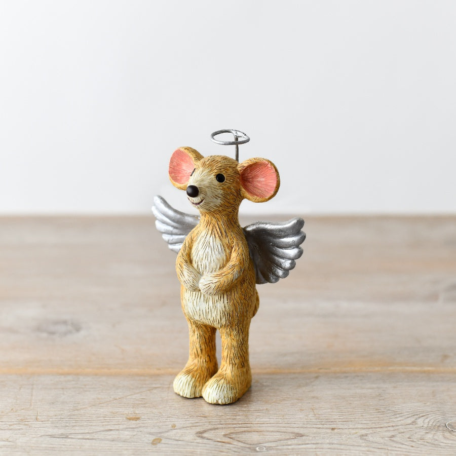 Angel Mouse Ornament, 11.8cm Resin Figurine with Silver Wings and Halo