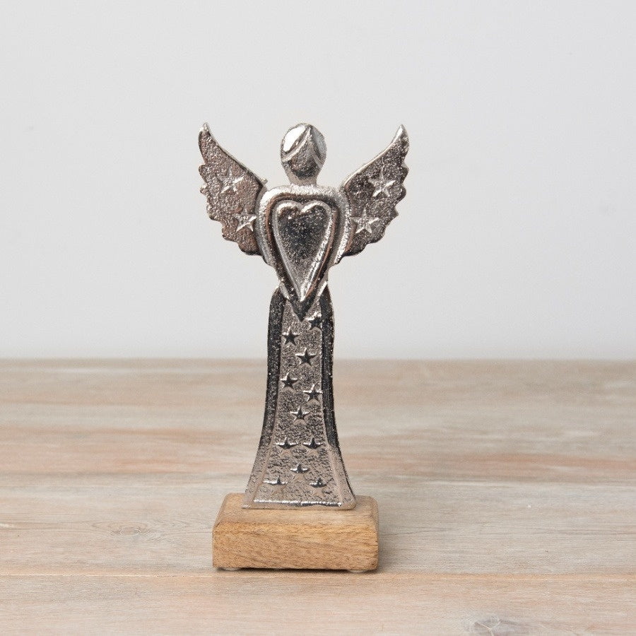 Silver Angel Ornament on Base, 22cm Guardian Figurine, Memorial Xmas Decor