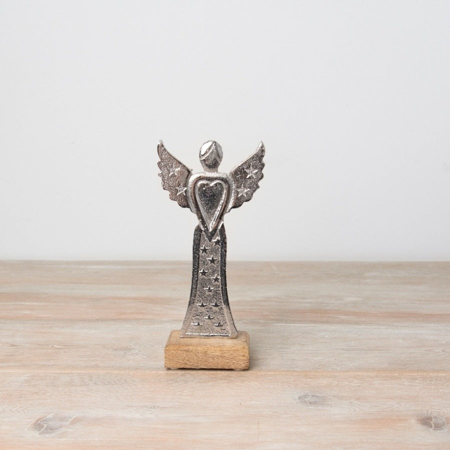 Silver Angel Ornament on Base, 17.5cm Memorial Figurine, Elegant Xmas Decor